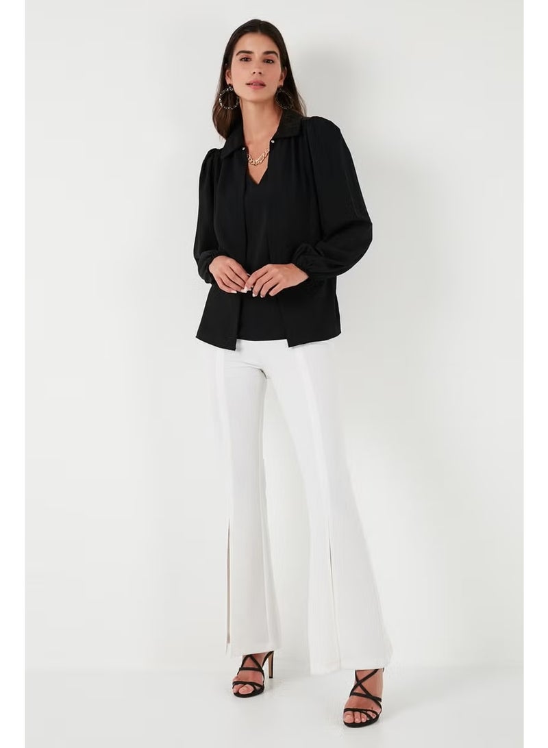 Lela Regular Fit V-Neck Balloon Sleeve Blouse Women's Blouse 611BZ0353 - Image 3